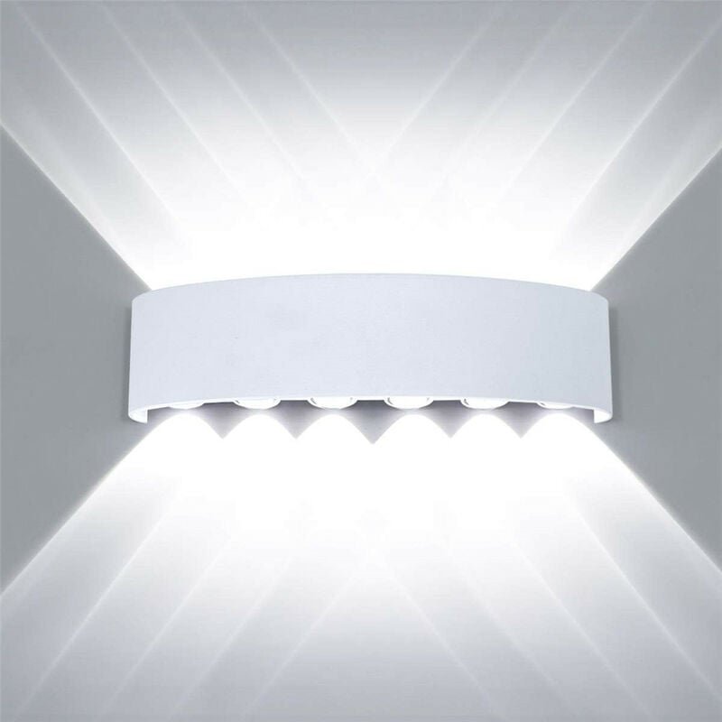 Wandleuchte led Außen Innen, 12W Modern Aluminium Wandlampe Up Down IP65 für Wohnzimmer Schlafzimmer Treppe (Weiß/Kaltwe...