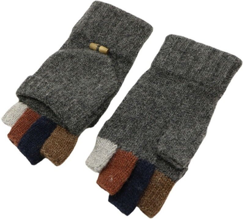 Herren Winter Thermo Warme Gestrickte Wollhandschuhe Halbfinger-Fäustlinge mit Fäustlingsbezug Dunkelgrau - Ahlsen