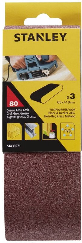 3 Schleifbänder. 65 x 410 mm. Körnung 80. STY-STA33071-XJ