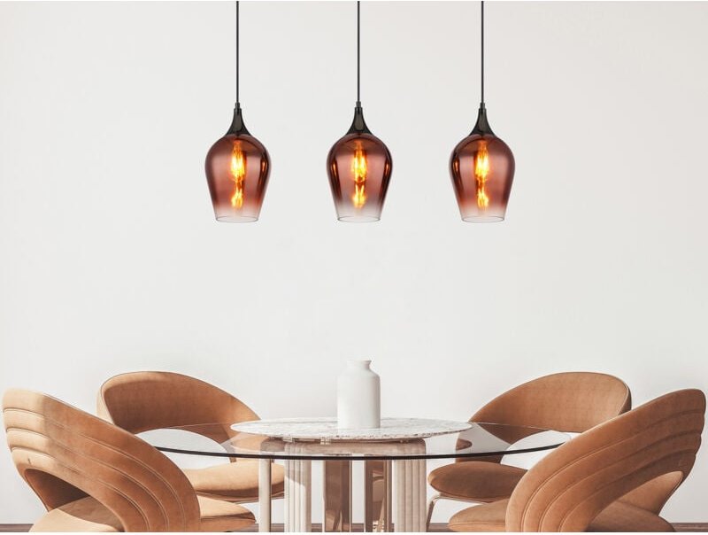 Ausgefallene Pendelleuchte LAVUS mit drei Kupferfarbigen Schirmen, B: 83cm