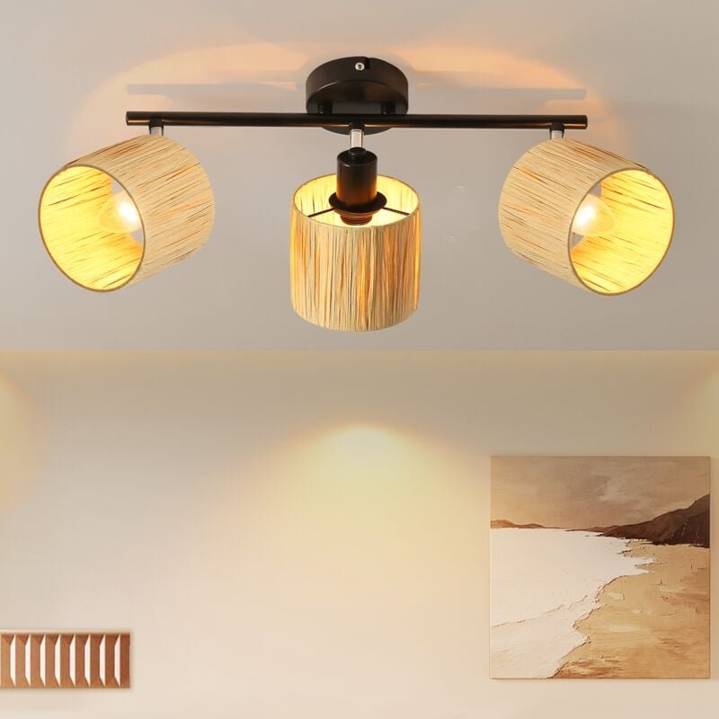 Deckenstrahler 3 Flammig Deckenleuchte Flur - Deckenlampe Vintage Deckenspots Schwarz Natürlich E14 Strahler Innen Papie...