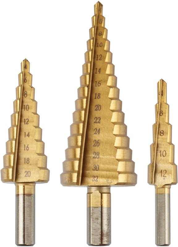 Stufenbohrer: 4-12, 4-20, 4-32 mm, TiN, 3er-Set
