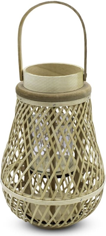 Spetebo - Bambus Laterne mit Kerzenglas - 46 x 23 cm - Holz Windlicht mit Bügel zum Hängen - Deko Kerzenhalter Leuchte z...