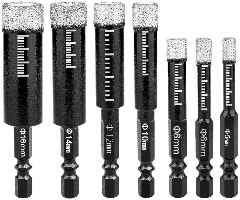 Diamant-Fliesenbohrer-Set, 7 gelötete Fliesenbohrer mit Sechskantschaft, Schnellbohr-Lochsägen für Keramik, Granit, Glas...