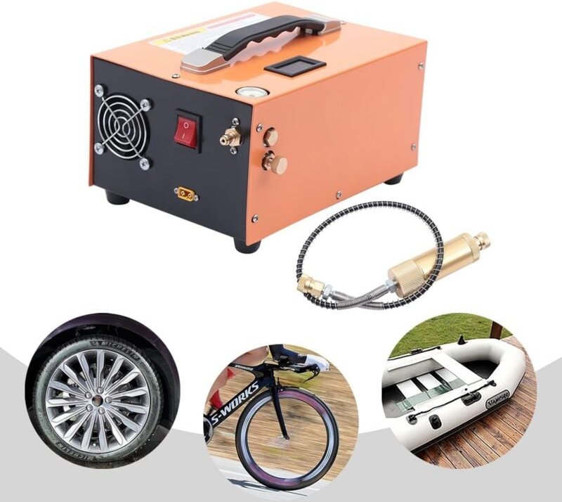 PCP Kompressor 30Mpa/4500 PSI Tragbarer Luftkompressor 12V & 220V Hochdruckluftpumpe 300W Tauchkompressor Manueller Stop...