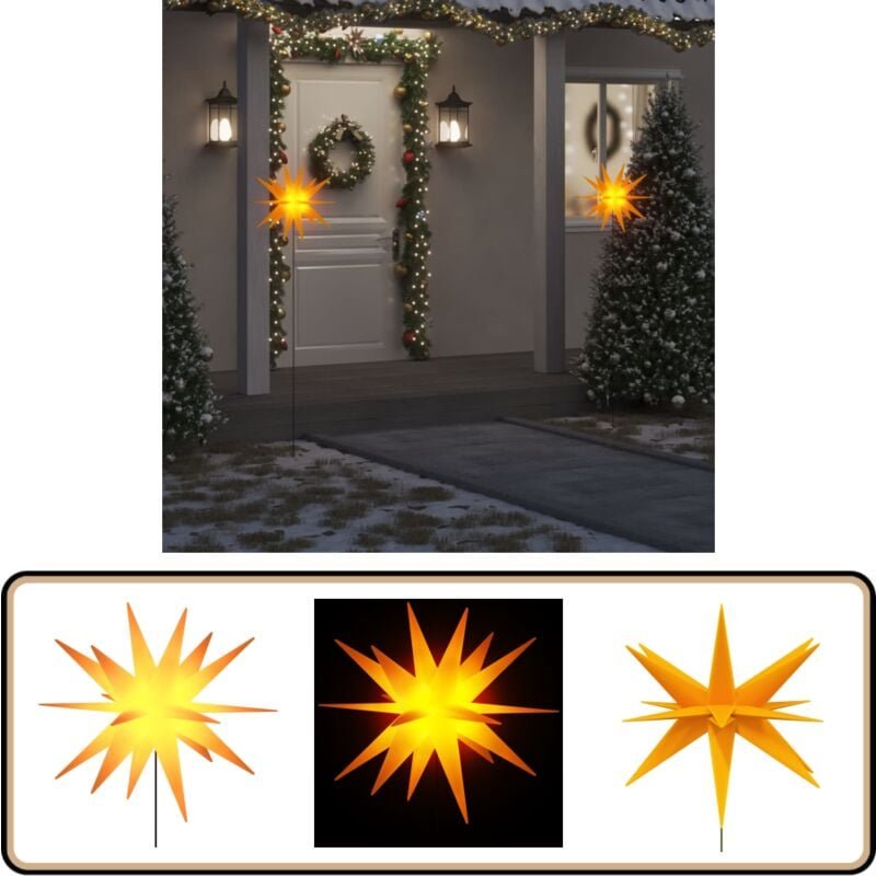 LED-Weihnachtsstern mit Erdspieß Faltbar Gelb 57 cm - LED-Adventsstern - Weihnachtsdeko - Outdoor Beleuchtung - Indoor B...