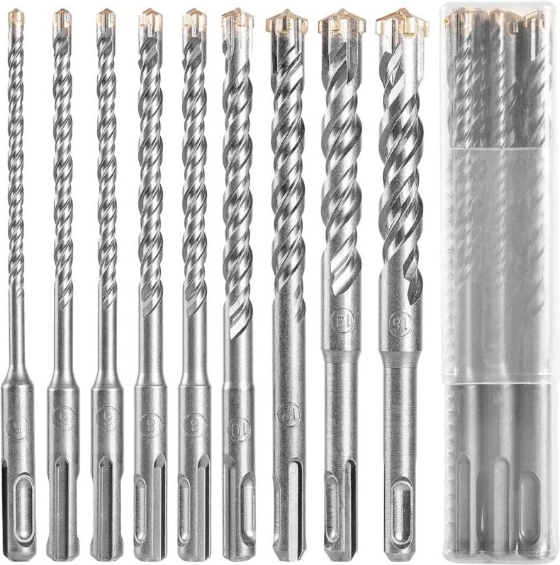Betonbohrer, 9 Stück (5–16 mm), 160 mm lang, SDS-Plus-Bohrhammer, zum Bohren in Beton, Ziegel, Stein, Zement