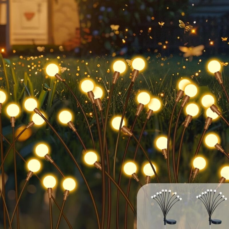 Thumbnail - Solar-Gartenleuchten, 2er-Pack (20 LEDs) Solar-Glühwürmchenlichter, Außenbeleuchtung, Garten-Dekolampen, IP65, wasserdic...