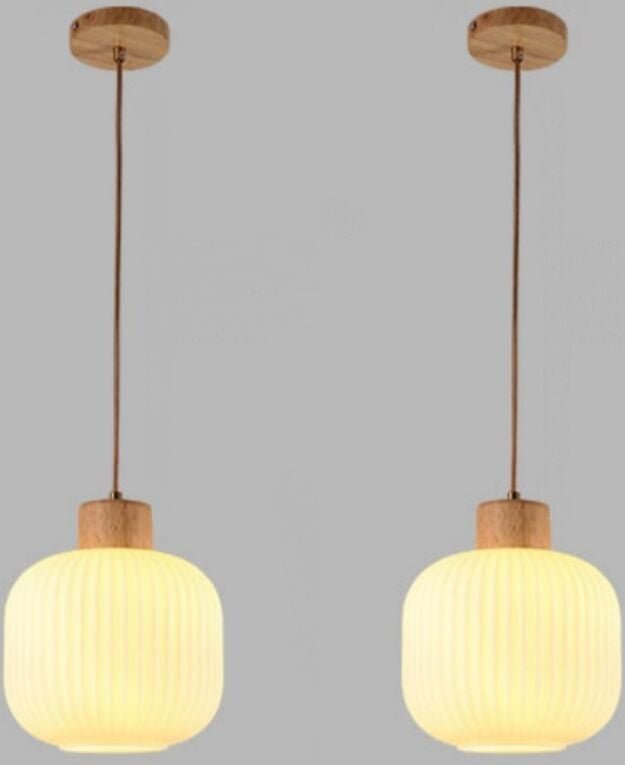 E27 Modern Pendelleuchte Höhenverstellbar Hängelampe Glas Holz Deckenleuchte Lampenschirm Ø29CM 2 Stücke