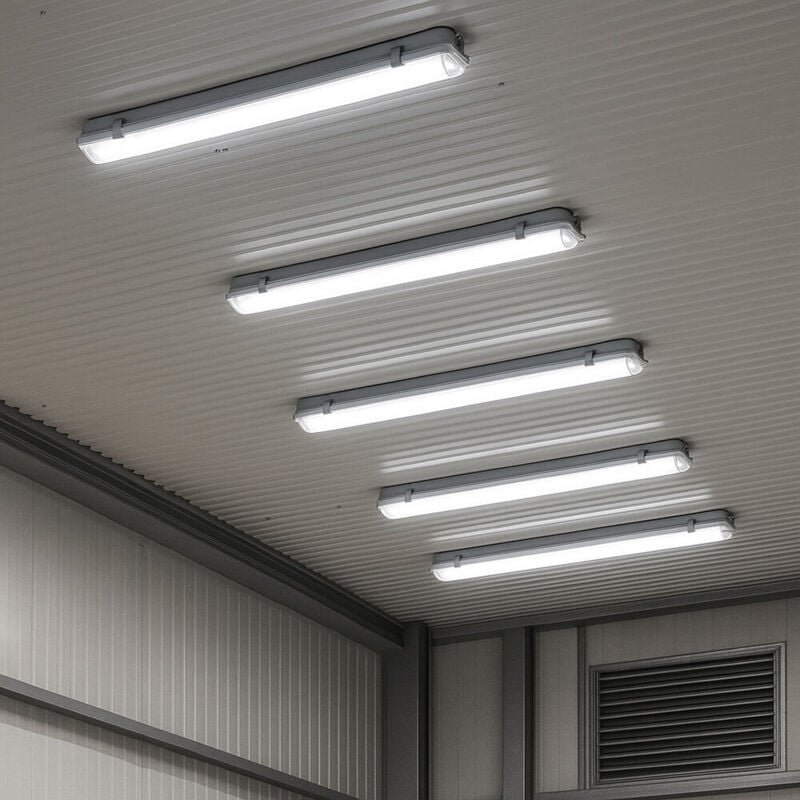 5x led Wannenleuchte 36 Watt Deckenlampe Nass- und Feuchtraum IP65 6400K kaltweiß 3400lm für Werkstatt, Garage, Keller u...