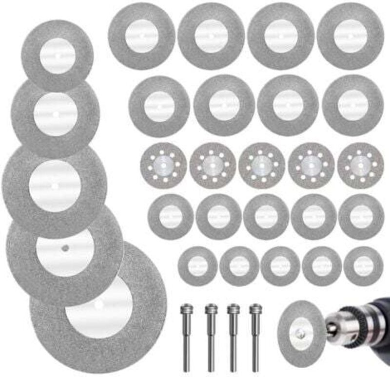 Jalleria - 32 Stück Mini-Diamant-Trennscheiben mit 4 Dornen, Mini-Trennscheiben für Glas/Edelsteine/Holz/Metall/Keramik ...