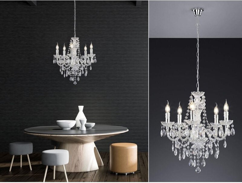 Trio - Kronleuchter lüster 5-flammig Silber Chrom mit Acryl Kristall ø 52cm