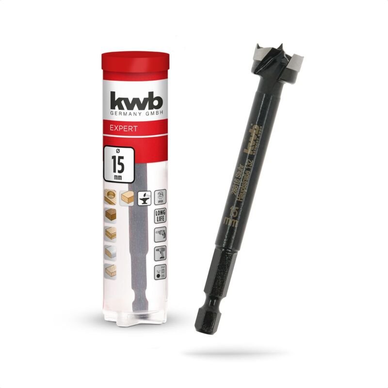 Forstnerbohrer, ø 15 mm, Topfbohrer (für Holz, geschmiedeter Bohrkopf, Spezialanschliff, schnelle, ausrissfreie Bohrlöch...