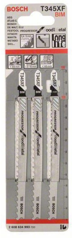 Thumbnail - Bosch - Stichsägeblatt t 345 xf Progressor for Wood and Metal, 3er-Pack