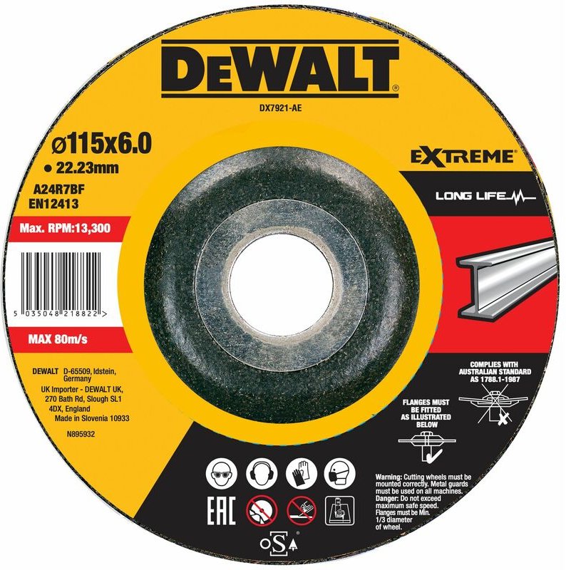 Konkave Schleifscheibe für Metall, 115 x 6 x 22,23 mm DeWalt DX7921-AE