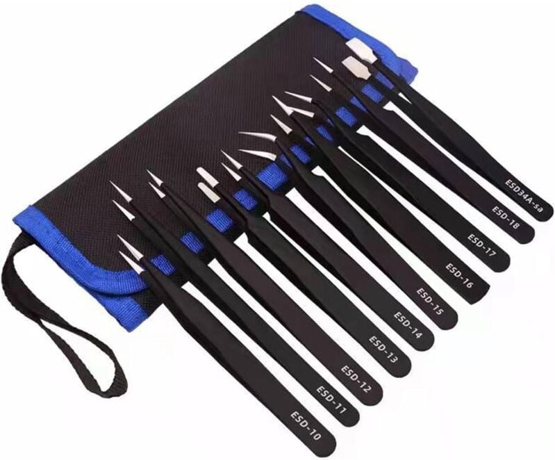 Bluedeer - Pinzetten Set, 10-teilig Präzisions-Pinzette, Antistatische ESD-Sicherheit Edelstahl Pinzettenset, Nicht-Magn...