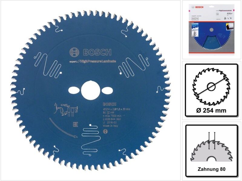 Kreissägeblatt Expert for High Pressure Laminate, 254 x 30 x 2,8 mm, 80 z. - Bosch