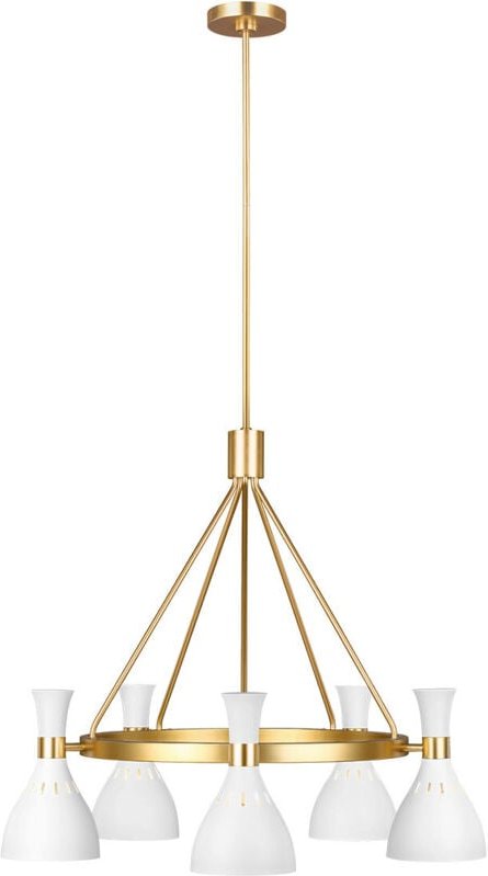 Elstead Joan 5 Leichter Kronleuchter, Mattweiß, Mattweiß, Messing brüniert, E27