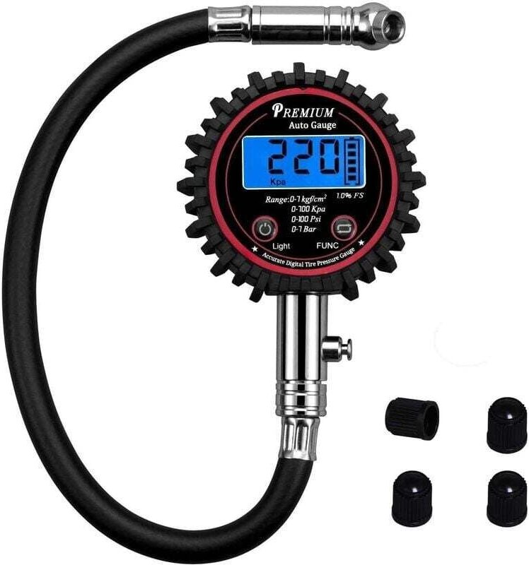 Digitaler Reifendruckmesser, digitaler Reifendruckprüfer für Fahrrad, Motorrad, LKW, Auto, ATV mit Schlauch und LCD-Disp...
