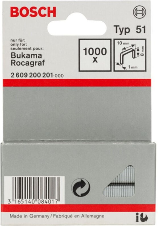 Flachdrahtklammer Typ 51, 10 x 1 x 8 mm -2609200201 - Bosch