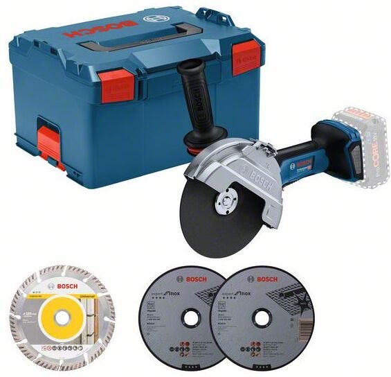 Bosch Akku-Winkelschleifer gws 18V-180 p biturbo Solo + Zubehör in l-boxx