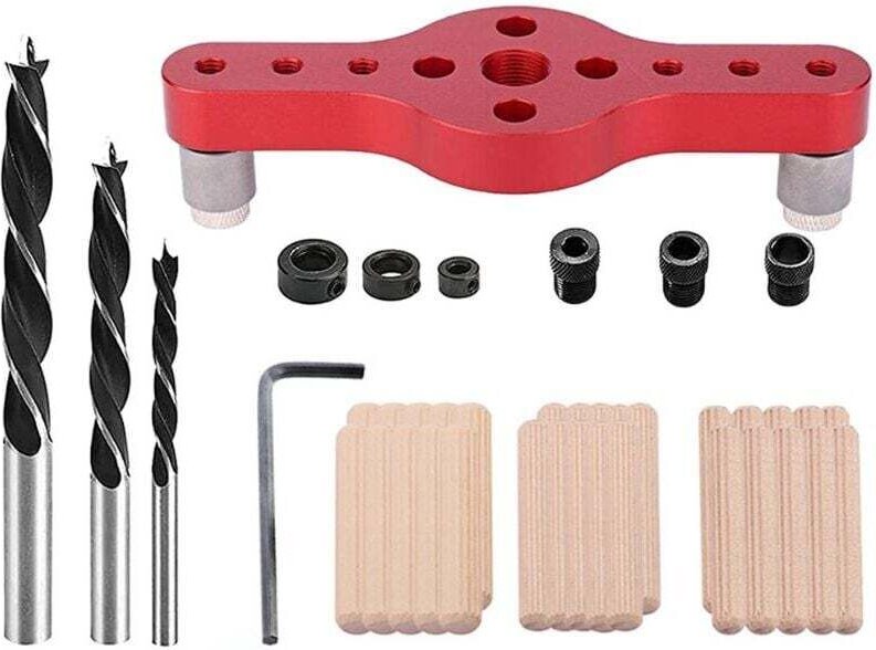 Rot) Selbstzentrierendes Dübelvorrichtungs-Set aus Aluminiumlegierung, 6/8/10 mm Locher-Locator-Positionierer, Holzbearb...
