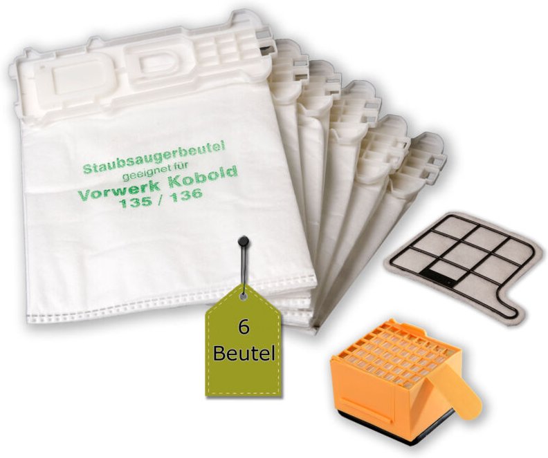 Thumbnail - Staubsaugerbeutel ähnlich fp 135, fp 136, 6 Staubbeutel + Mikrofilter Hepafilter + Motorfilter kompatibel mit Vorwerk Ko...