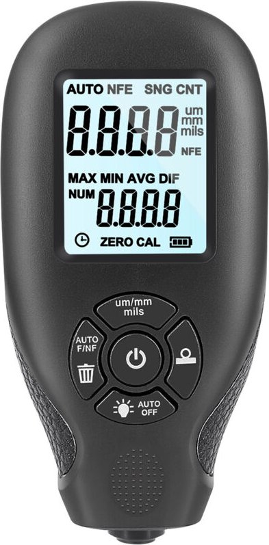 Digitales Schichtdickenmessgerät 0,01 mm (1 mil) mit hintergrundbeleuchtetem LCD-Display und Kalibrierfunktion für Autom...