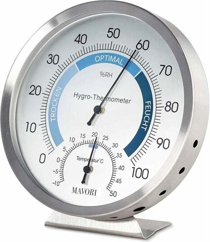 Hygrometer-Analogthermometer für den Innenbereich – Hochwertiges Feuchtigkeitsmessgerät und Raumthermometer aus Edelstah...