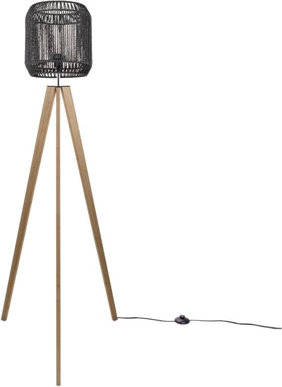 Stehlampe Modern Wohnzimmer Schlafzimmer Rattan Optik Boho Korb Stehleuchte E27 Schwarz (Ø28 cm), Stehleuchte Holz - Pac...