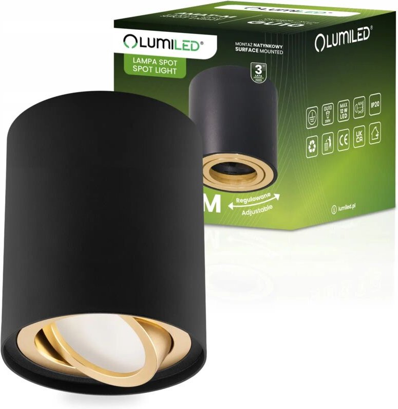 Aufbau HALOGEN Spot Tube Bewegliche Leuchte AMAT-M GU10 Rund SCHWARZ-GOLD
