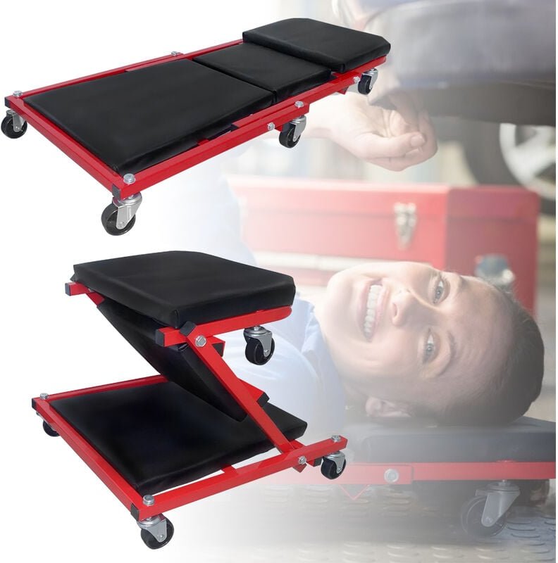 Werkstatt-Rollbretter 2 in 1 Rollbrett Werkstattliege Montageliege klappbar Werkstatthocker 360° drehbar Lenkrollen bis ...