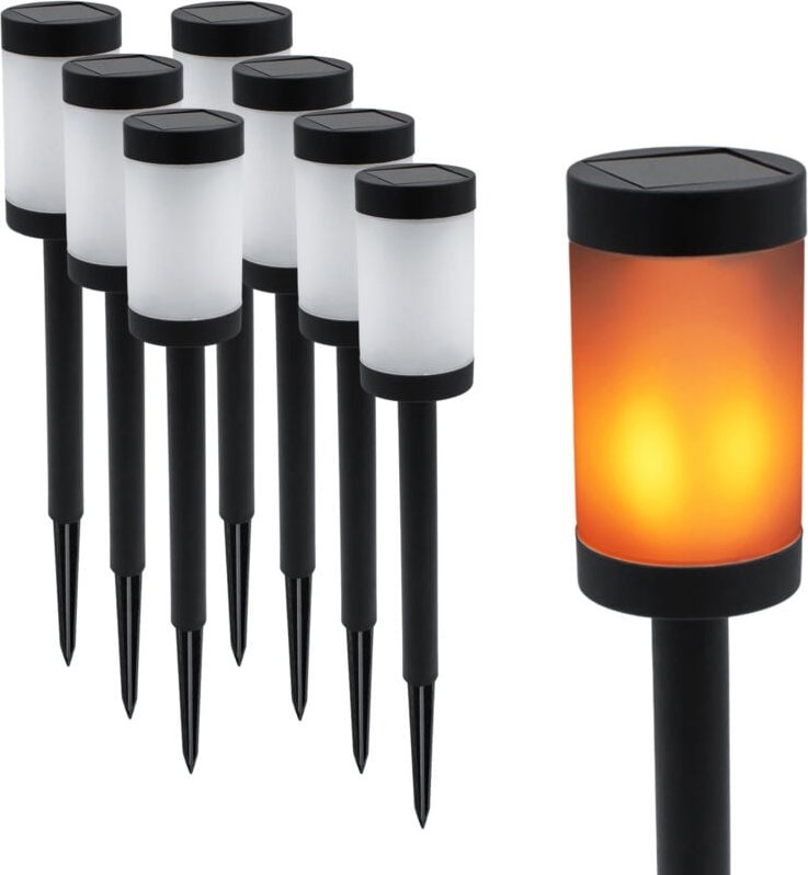 Solar Wegeleuchte mit 12 Flammen led 41 x 6 cm - 8er Set - Gartenfackel mit realistischem Flammeneffekt
