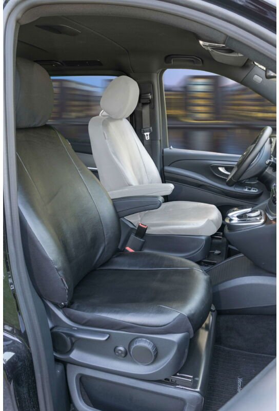 Passform Sitzbezug aus Kunstleder kompatibel mit Mercedes-Benz V-Klasse 447, Einzelsitz Beifahrer Armlehne innen