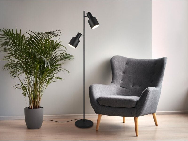 Große led Stehleuchte mit 2 schwenkbaren Spots Schwarz, Höhe 161cm