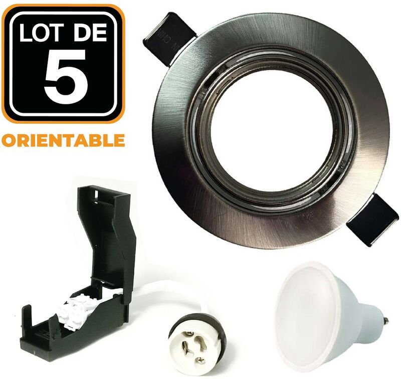 Europalamp - 5 Schwenkbarer Einbaustrahler Alu gebürstet GU10 led 5W eqv. 40W Warmweiß 2700K