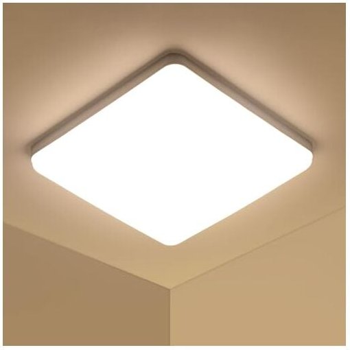GOECO Quadratische Design-LED-Deckenleuchte, Weiß, 23 x 23 x 3,5 cm, warmes Licht 3000 K, 36 W, ideal für moderne Dekora...