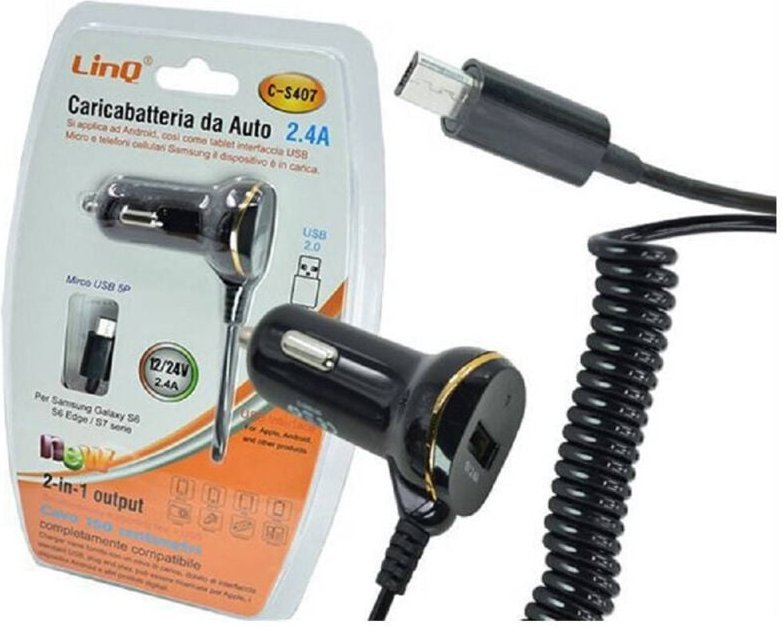 Trade Shop Traesio - Trade Shop - caricabatterien nach car cavo micro usb 150CM 12/24V 2.4A tabellet cellulari C-S407 -