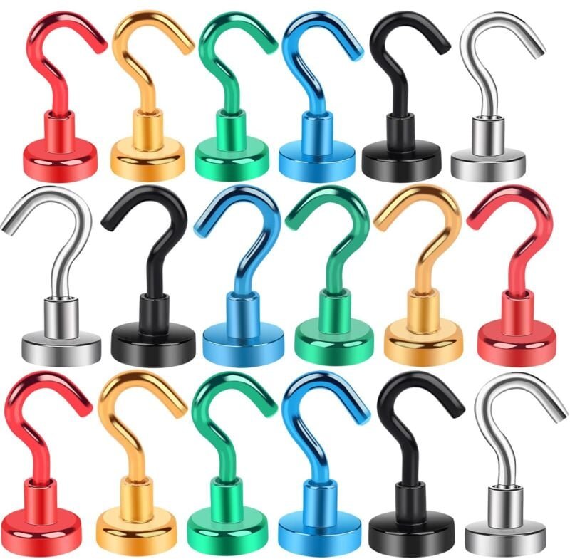 Thumbnail - Magnethaken, 18 Stück, starker Neodym-Magnethaken, 16 mm, für Kühlschrank, Küche, Büro, Schule, robuster Deckenhaken, Kr...