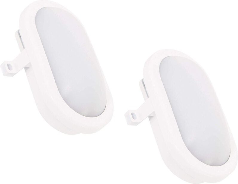 REV - 2er Set led Außenwandleuchten oval weiß mit Bewegungsmelder, Kellerlampen