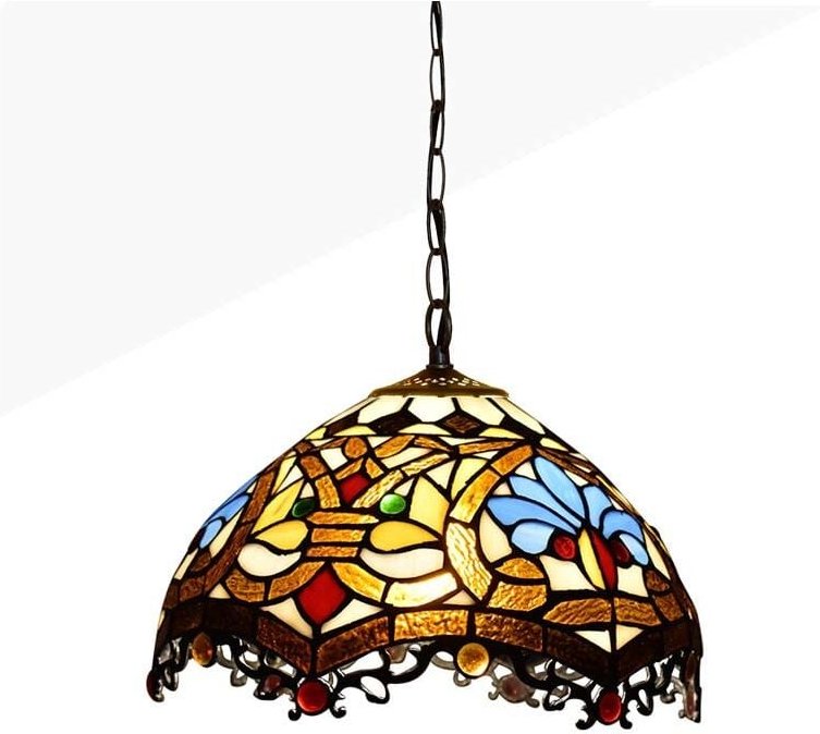 Barcelona Led - Von Tiffany inspirierte Pendelleuchte mit Blumenmosaik aus Glas
