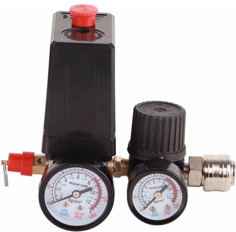 Ej.life - Luftkompressor-Druckschalter-Steuerventil, 90–120 Psi, 4 Wege, Ersatzteile mit 0–180 Psi Luftkompressorregler,...