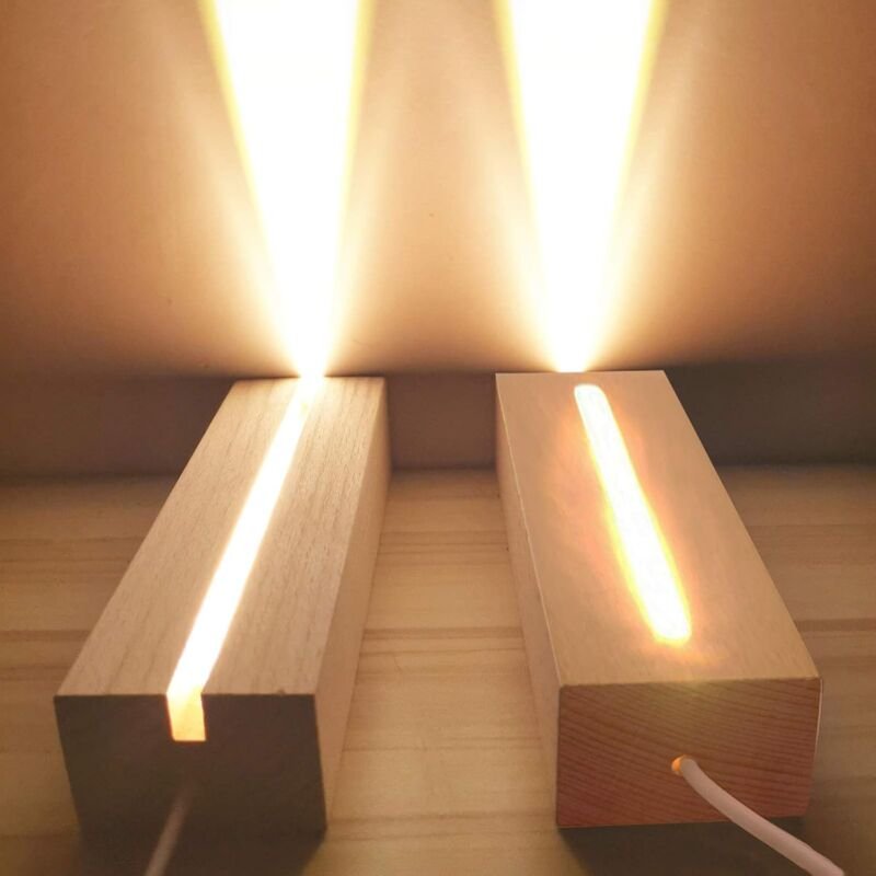 Thumbnail - Holz-LED-Lichtsockel, 2 Stück, angetriebenes Desktop-Display, rechteckige Grundplatte, USB-beleuchteter Holzsockelstände...