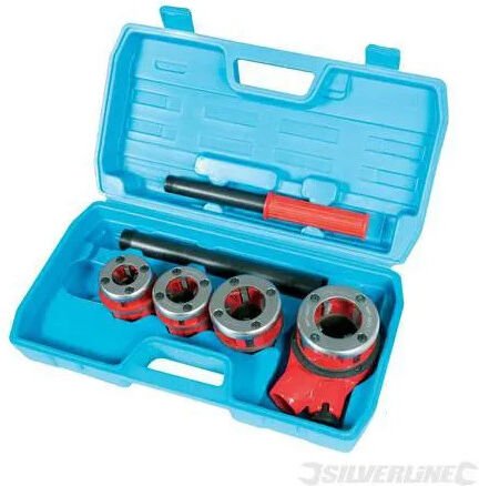 Silverline - Gewindeschneidkluppe, 5-tlg. Satz 1/2, 3/4, 1 u. 1 1/4 Zoll bspt