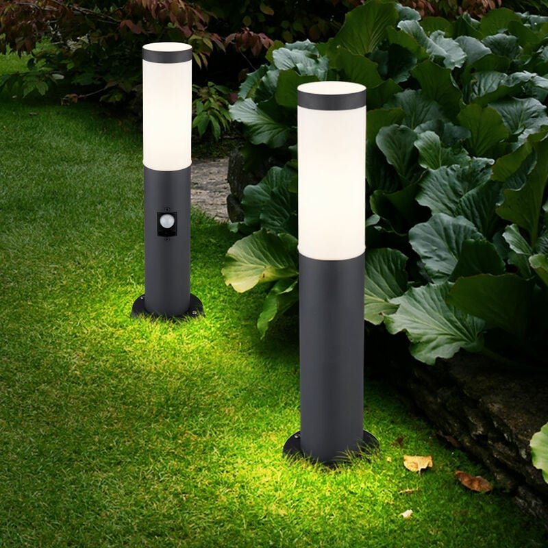 Sockelleuchte mit Bewegungsmelder Außen Stehleuchte Garten Standleuchte Edelstahl, anthrazit, 1x E27, DxH 12,7x45 cm, 2e...