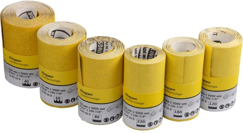 Klingspor PS 30 D Schleifrollen Set, 115x5000mm, Korn 40, 60, 80, 120, 180, 220