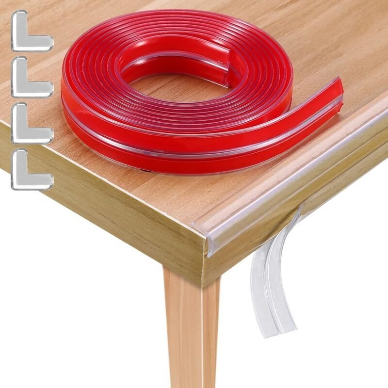 Eckenschutz für Babymöbel, 100 % Silikon, 2 m lange, selbstklebende, transparente Tischkantenleiste mit 4 Stück, Eckensc...