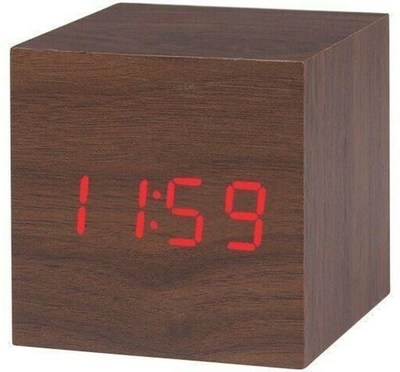 Digitaler wecker quadratisch - braun mit roten zahlen