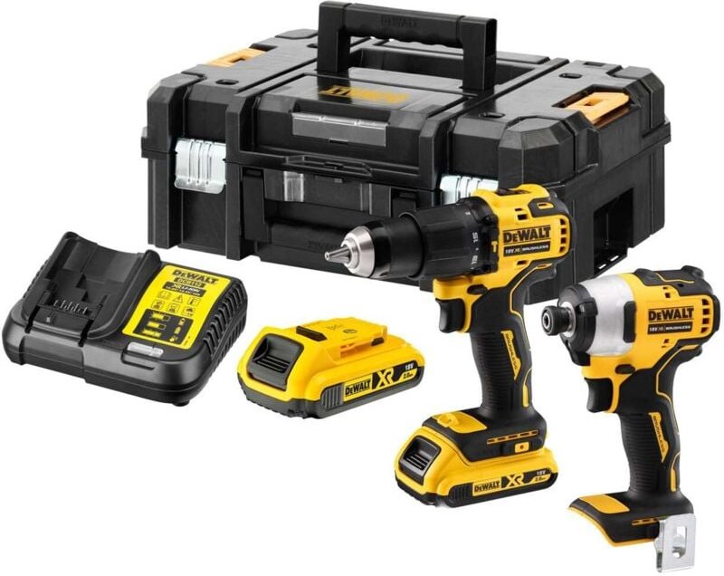 Dewalt - Werkzeuge - 18V Akku-Schlagbohr- und Schlagschrauber-Set, 2x 2,0 Ah Li-Ion Akku, Ladegerät DCK2062D2T