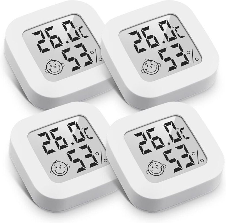 4er-Pack Mini-Digital-Thermometer/Hygrometer für den Innenbereich mit LCD-Anzeige für Luftfeuchtigkeit und Temperatur, W...